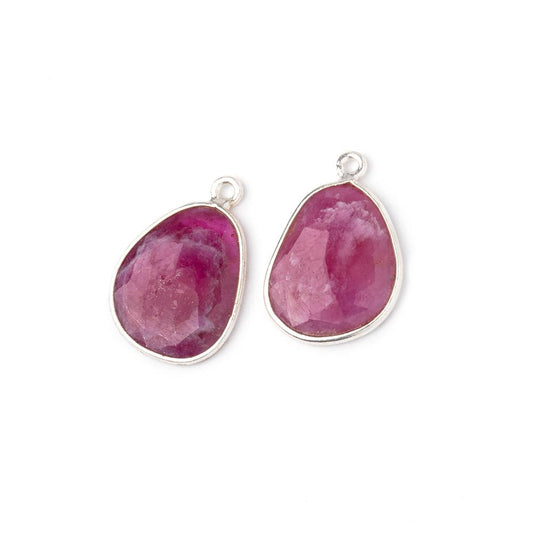 17x14mm .925 Silver Bezel Ruby Faceted Freeform Set of 2 Pendants