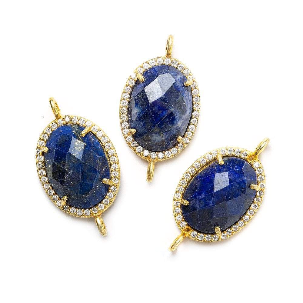 17x14mm Vermeil Bezel White CZ & Lapis Lazuli Oval Connector 1 piece