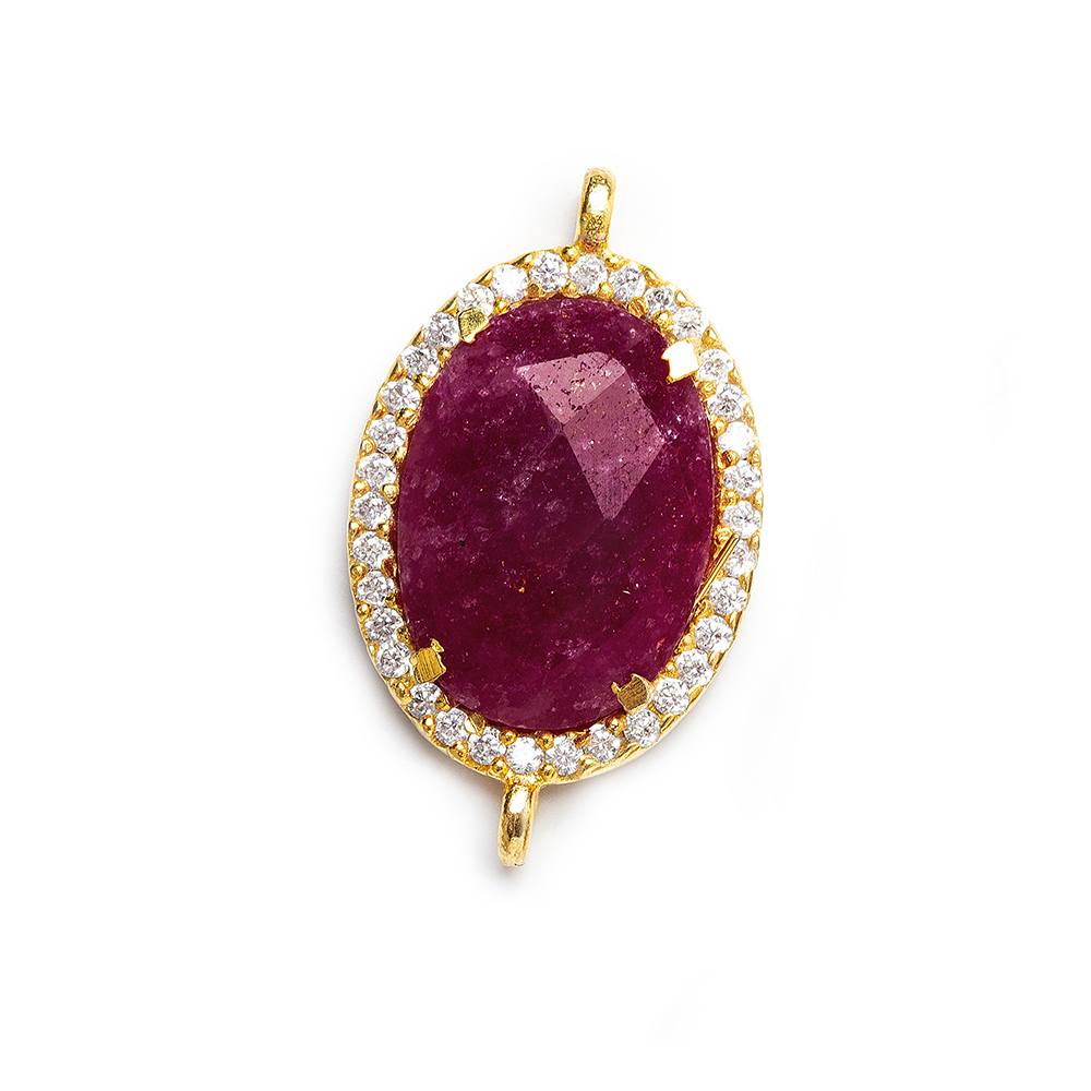 17x14mm Vermeil Bezel White CZ & Red Aventurine Oval Connector 1 piece