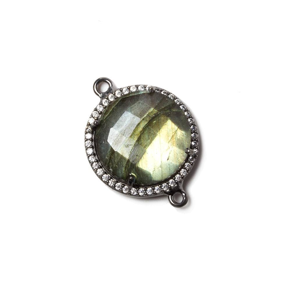17mm Black Gold Bezel White Cubic Zirconia & Labradorite Connector 1 pc