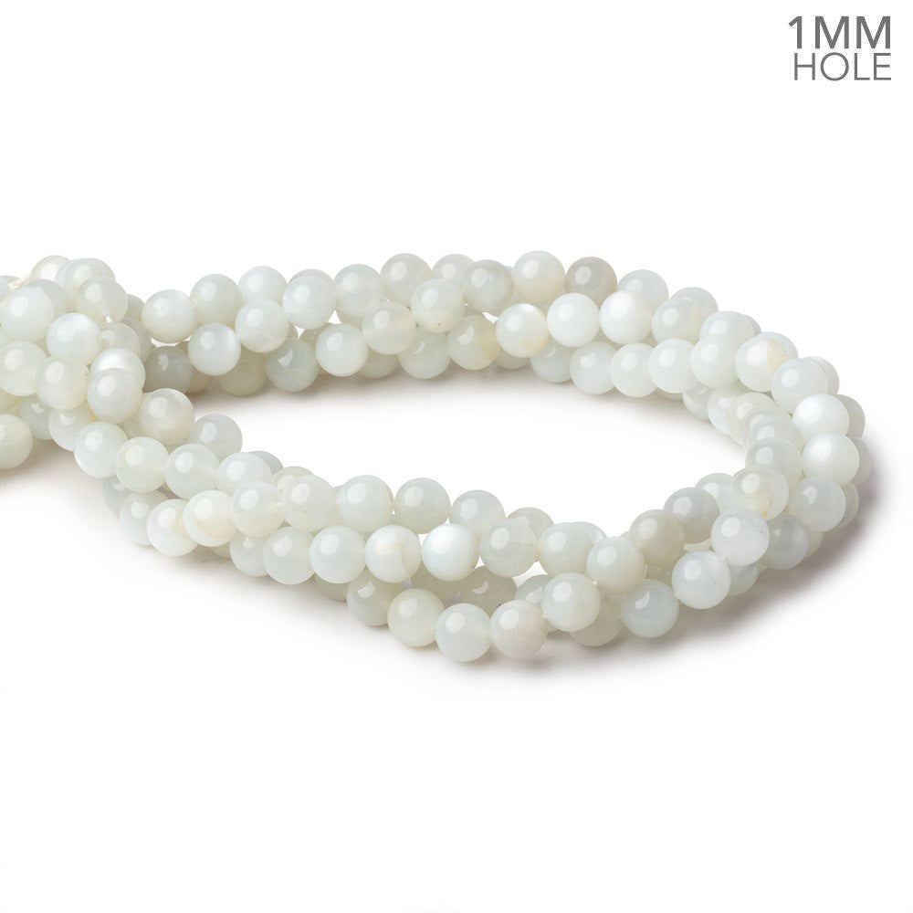 8mm White Moonstone Plain Rounds 16 inch 52 beads 1mm Large Hole AA