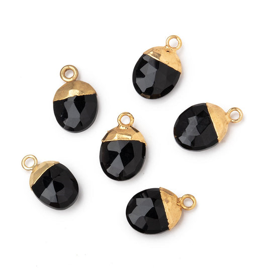 10x8mm Gold Leafed Black Chalcedony Oval Pendant 1 piece