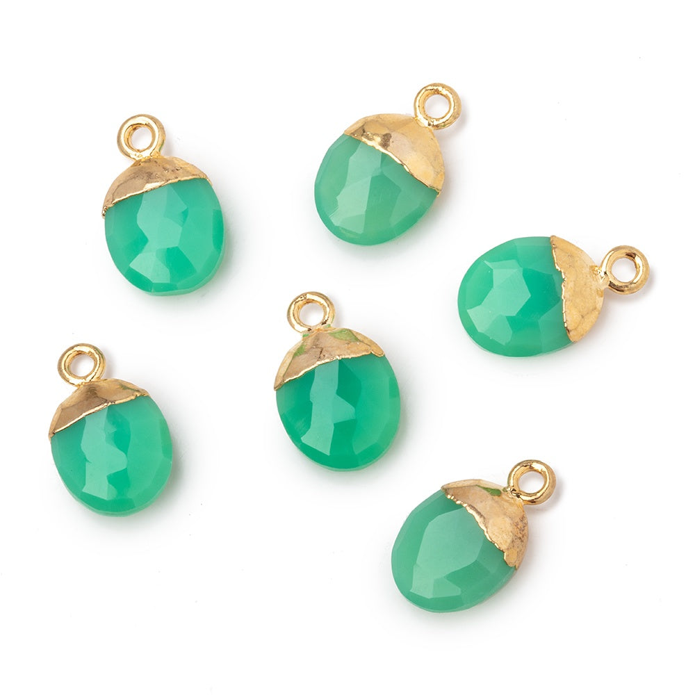 10x8mm Gold Leafed Green Chalcedony Oval Pendant 1 piece