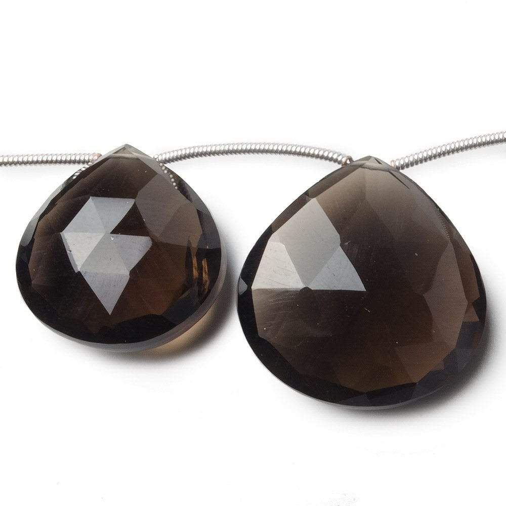 18.5x18-23x22mm Smoky Quartz Faceted Heart Beads 7.5 inch 8 pieces AAA
