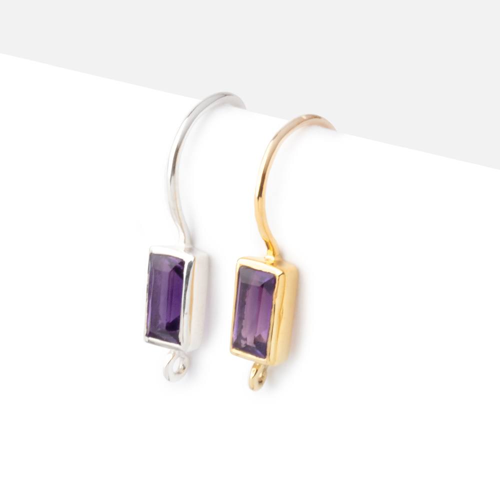 18mm African Amethyst Baguette Ear Wire Set of 2 pieces