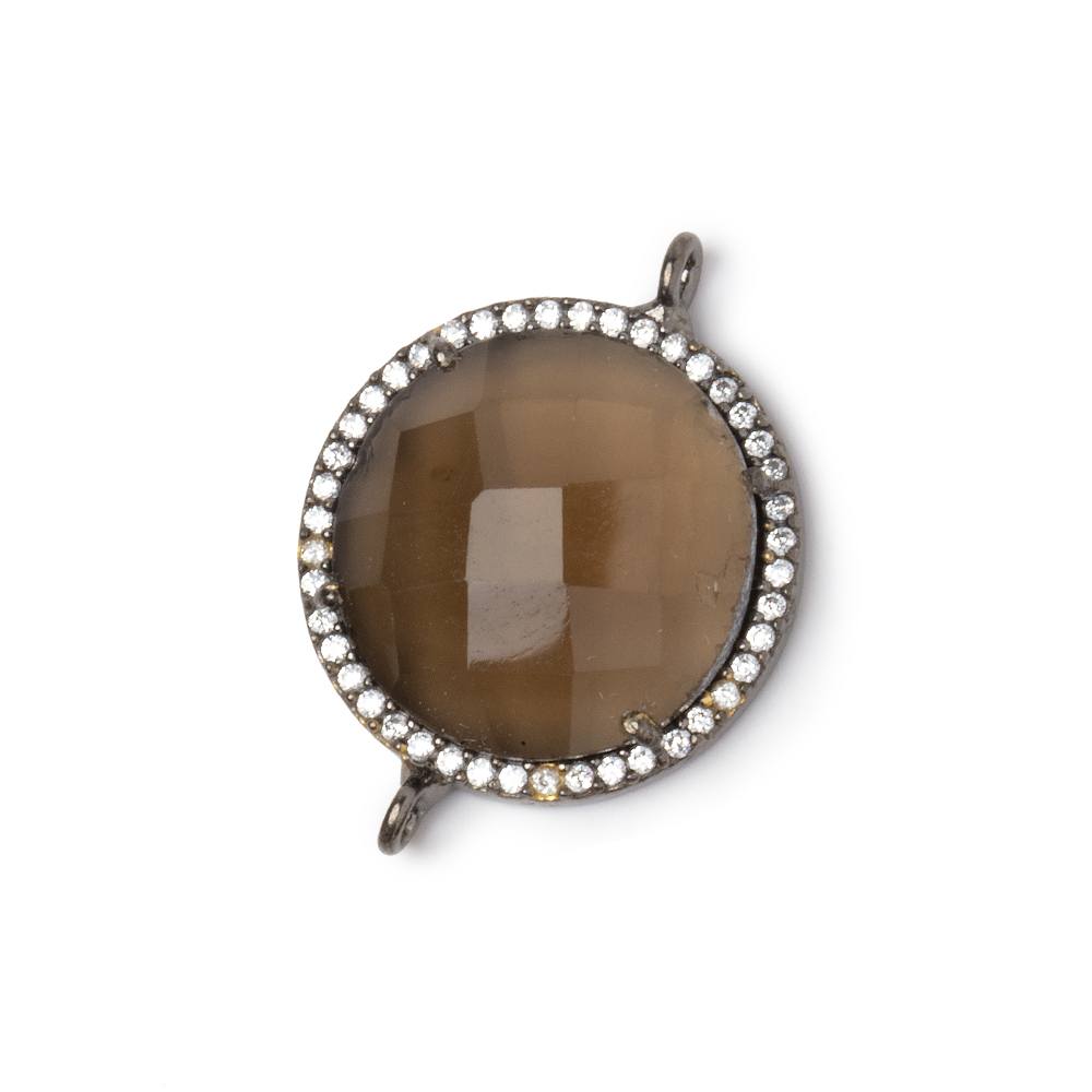 18mm Black Gold CZ Bezel Smoky Hydro Quartz Faceted Coin Connector 1 Focal