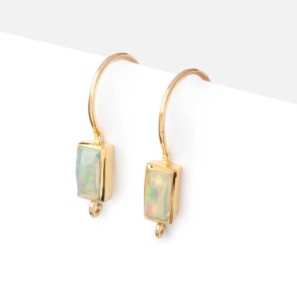 18mm Ethiopian Opal Plain Baguette Ear Wire Set of 2 pieces