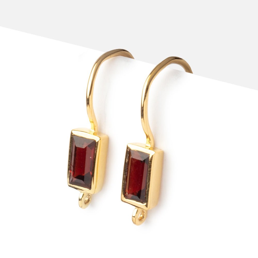 18mm Garnet Baguette Ear Wire Set of 2 pieces
