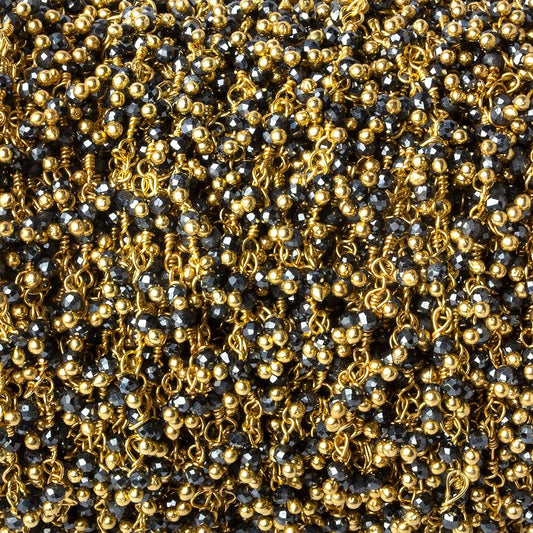 1.8mm Hematite micro faceted round Gold Dangling Chain by the foot