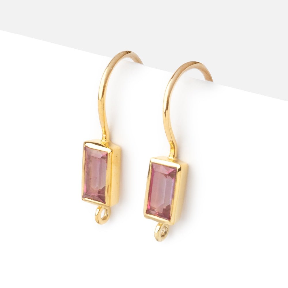 18mm Pink Topaz Baguette Ear Wire Set of 2 pieces