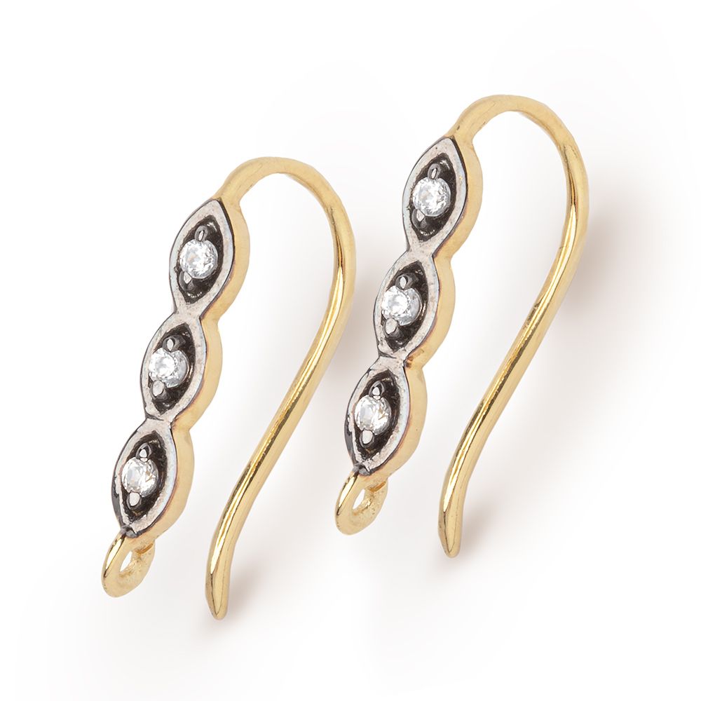 18mm Triple CZ Two Tone Ear Wire Set of 2 pieces
