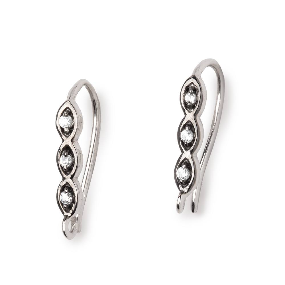 18mm Triple CZ Two Tone Ear Wire Set of 2 pieces
