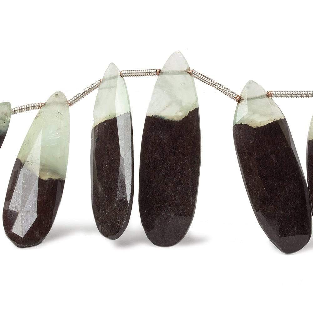 18x11x4-35x11x3mm Prehnite and Matrix faceted pear beads 8 inch 15 pieces