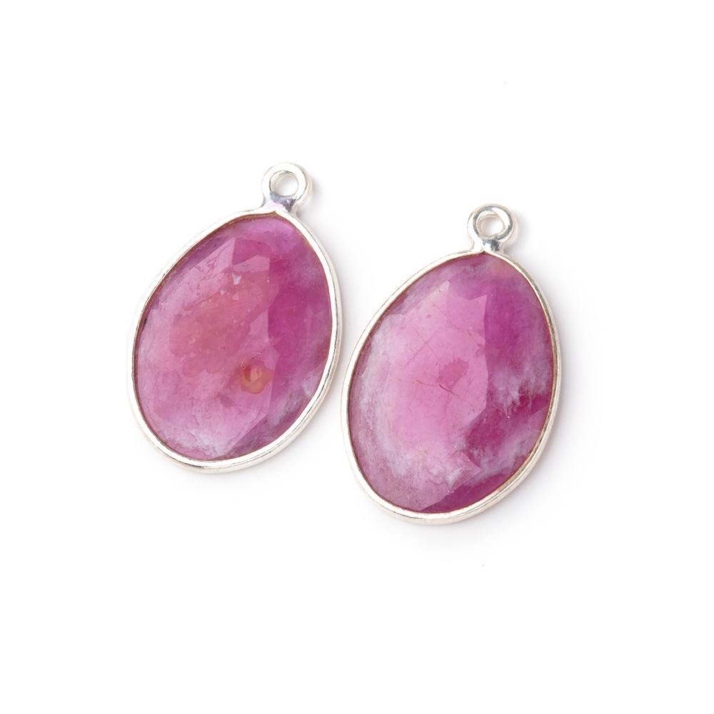 18x14mm .925 Silver Bezel Ruby Faceted Freeform Set of 2 Pendants
