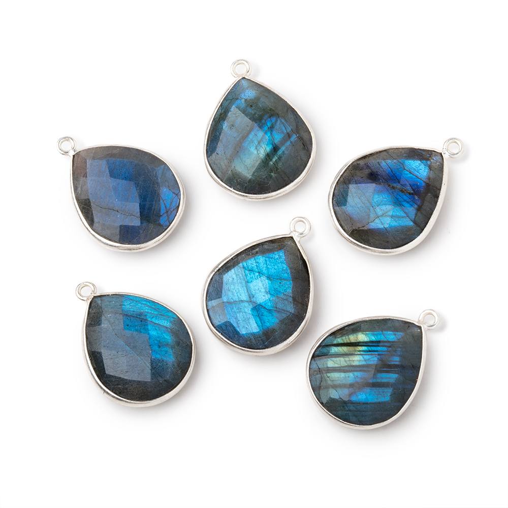 18x15mm .925 Silver Bezel Blue Flash Labradorite Faceted Pear Pendant 1 Focal
