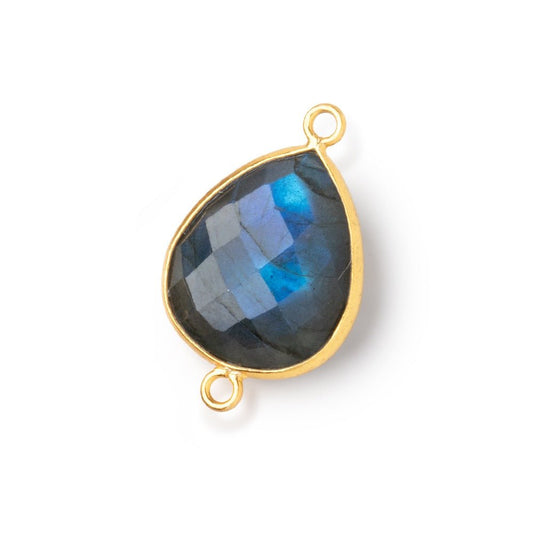 18x15mm Vermeil Bezel Blue Flash Labradorite Faceted Pear 1 Connector