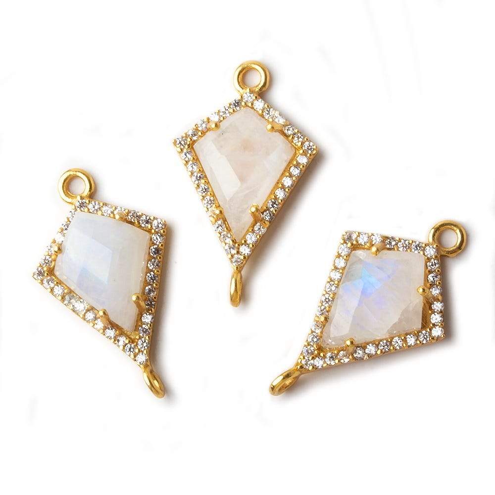 18x15mm Vermeil CZ Bezel Rainbow Moonstone Kite Connector 1 piece