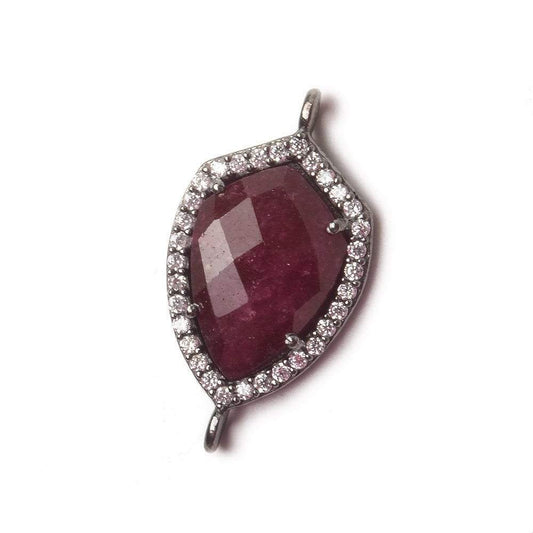 19.5x15mm Black Gold Bezel White CZ and Ruby Shield Connector 1 focal piece
