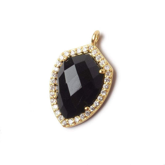 19.5x15mm Vermeil Bezel White CZ and Black Chalcedony Shield Pendant 1 piece