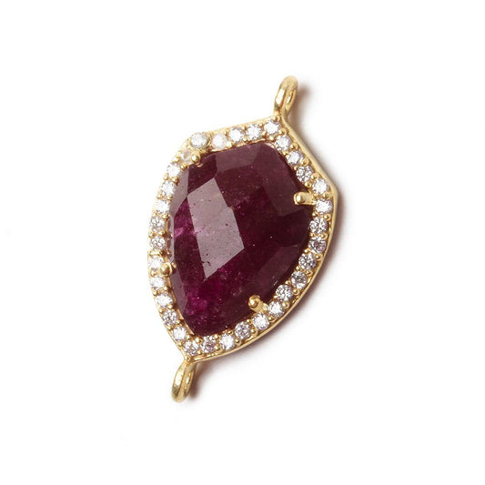 19.5x15mm Vermeil Bezel White CZ and Ruby Shield Connector 1 focal piece