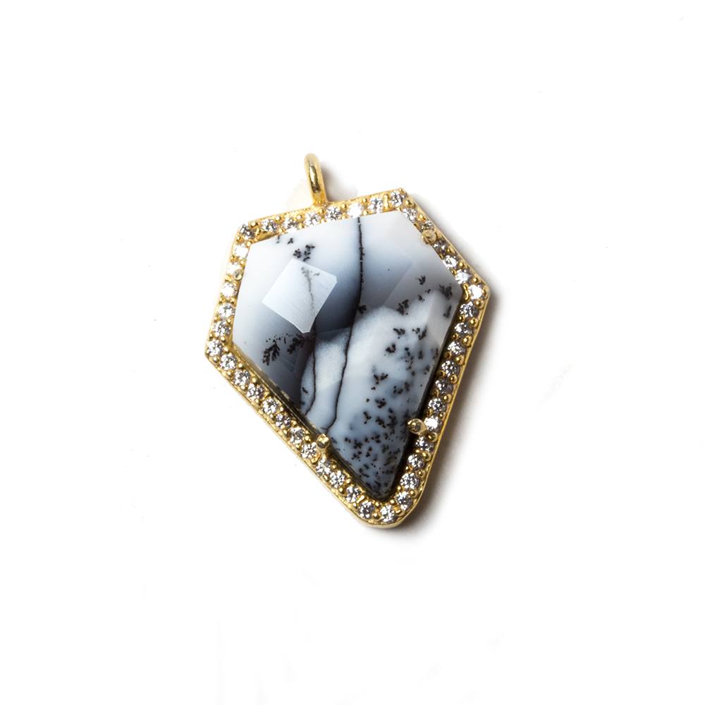 19.5x17mm Vermeil Bezeled CZ & Dendritic Opal Modified Shield Pendant 1 piece