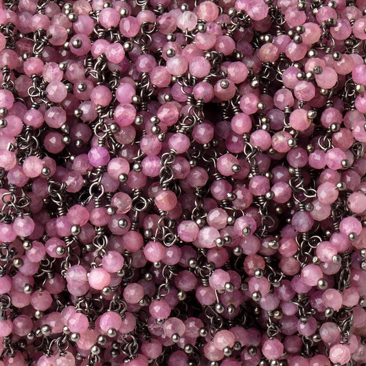 3mm Pink Tourmaline micro-faceted round Black Gold Dangling Chain by the foot