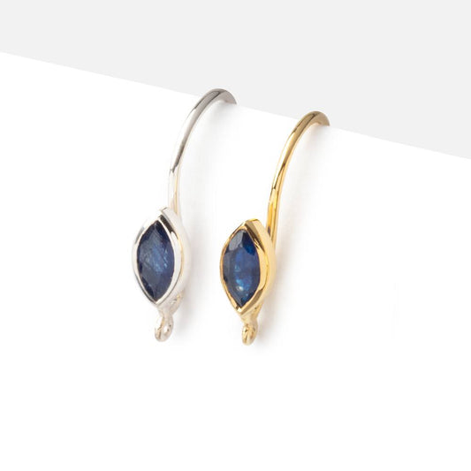 19mm Blue Sapphire Marquise Ear Wire Set of 2 pieces
