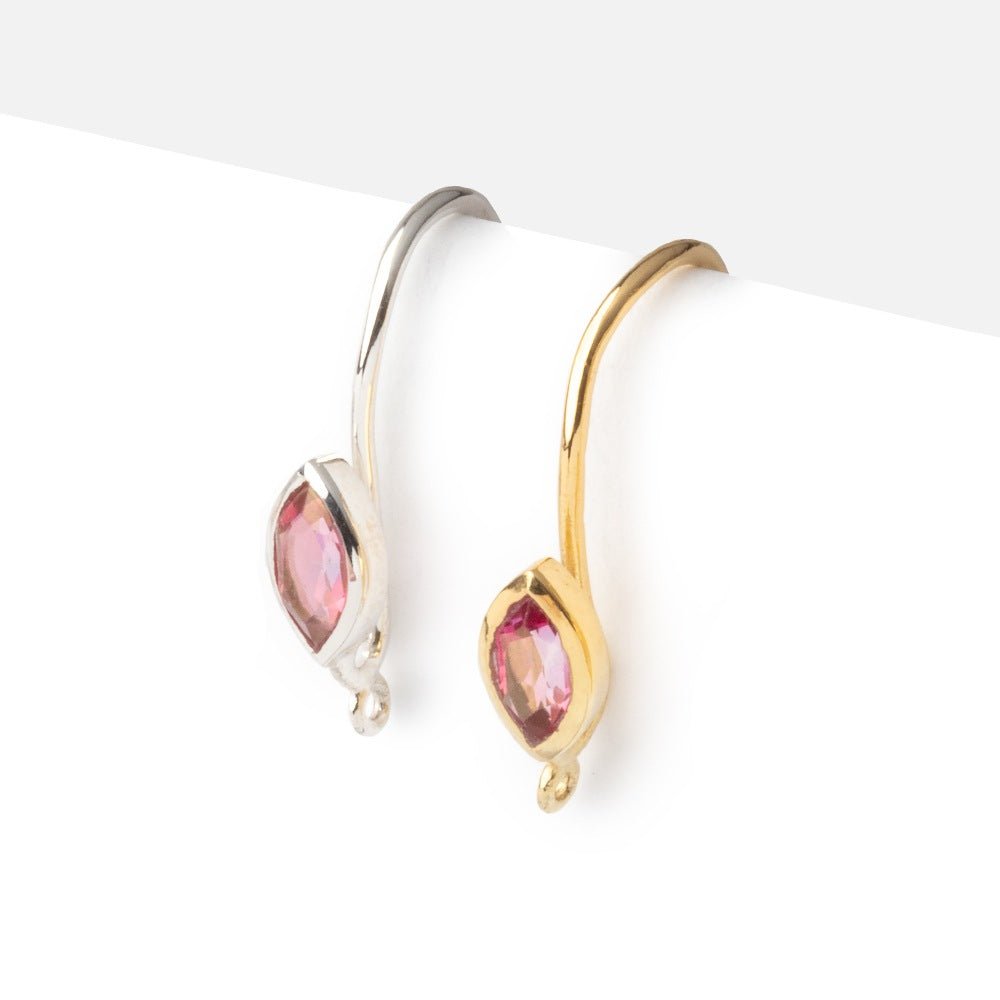 19mm Pink Topaz Marquise Ear Wire Set of 2 pieces