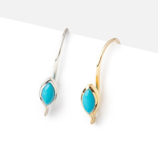 19mm Turquoise Plain Marquise Ear Wire Set of 2 pieces