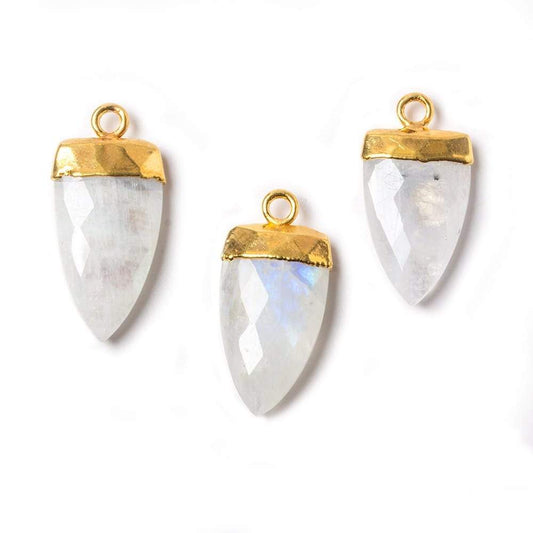 19x10mm Gold Leafed Rainbow Moonstone faceted Point Pendant 1 piece
