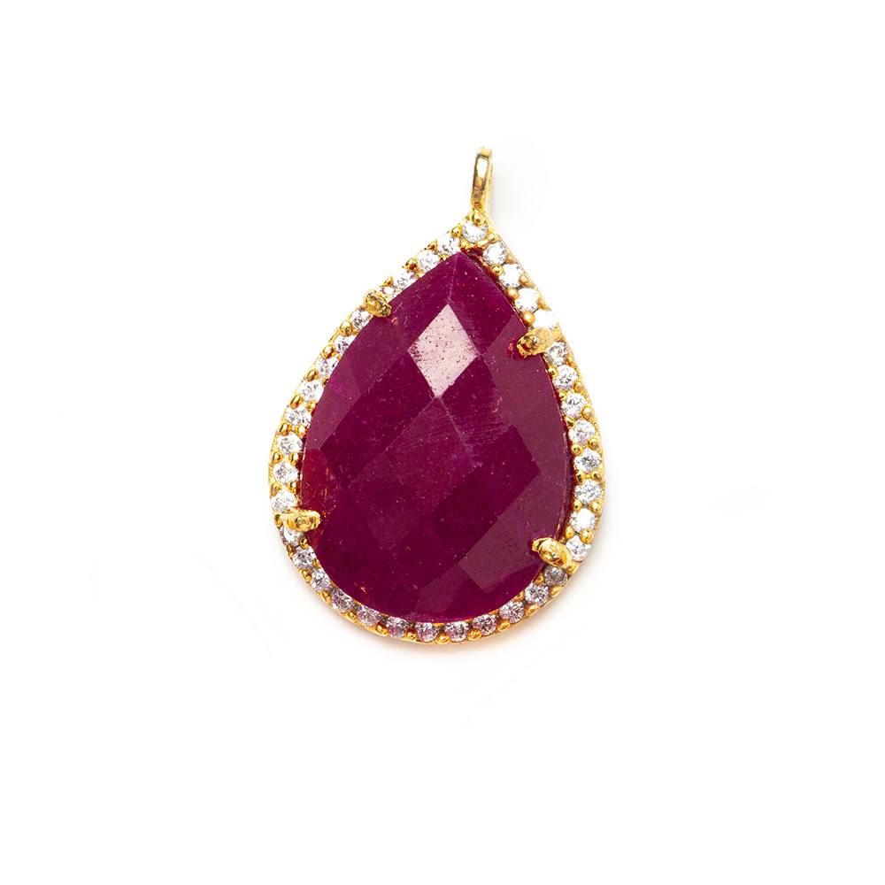 19x15mm Vermeil Bezeled White CZ and Red Aventurine Pear Pendant 1 piece