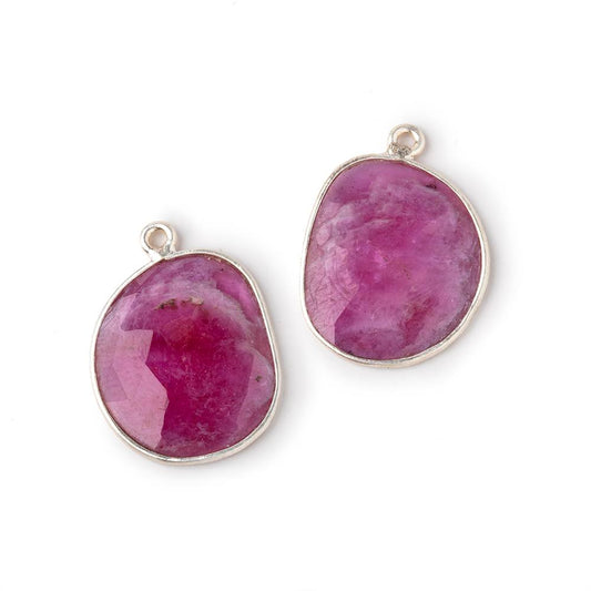 19x16mm .925 Silver Bezel Ruby Faceted Freeform Set of 2 Pendants