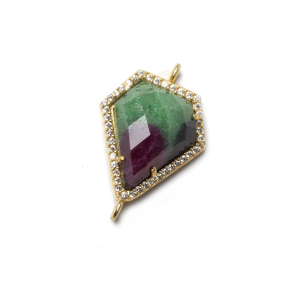 19x16mm Vermeil Bezeled White CZ and Ruby in Zoisite Shield Connector 1 piece