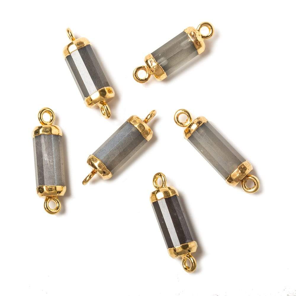 19x6mm Gold Leafed Platinum Moonstone faceted barrel tube Connector 1 piece
