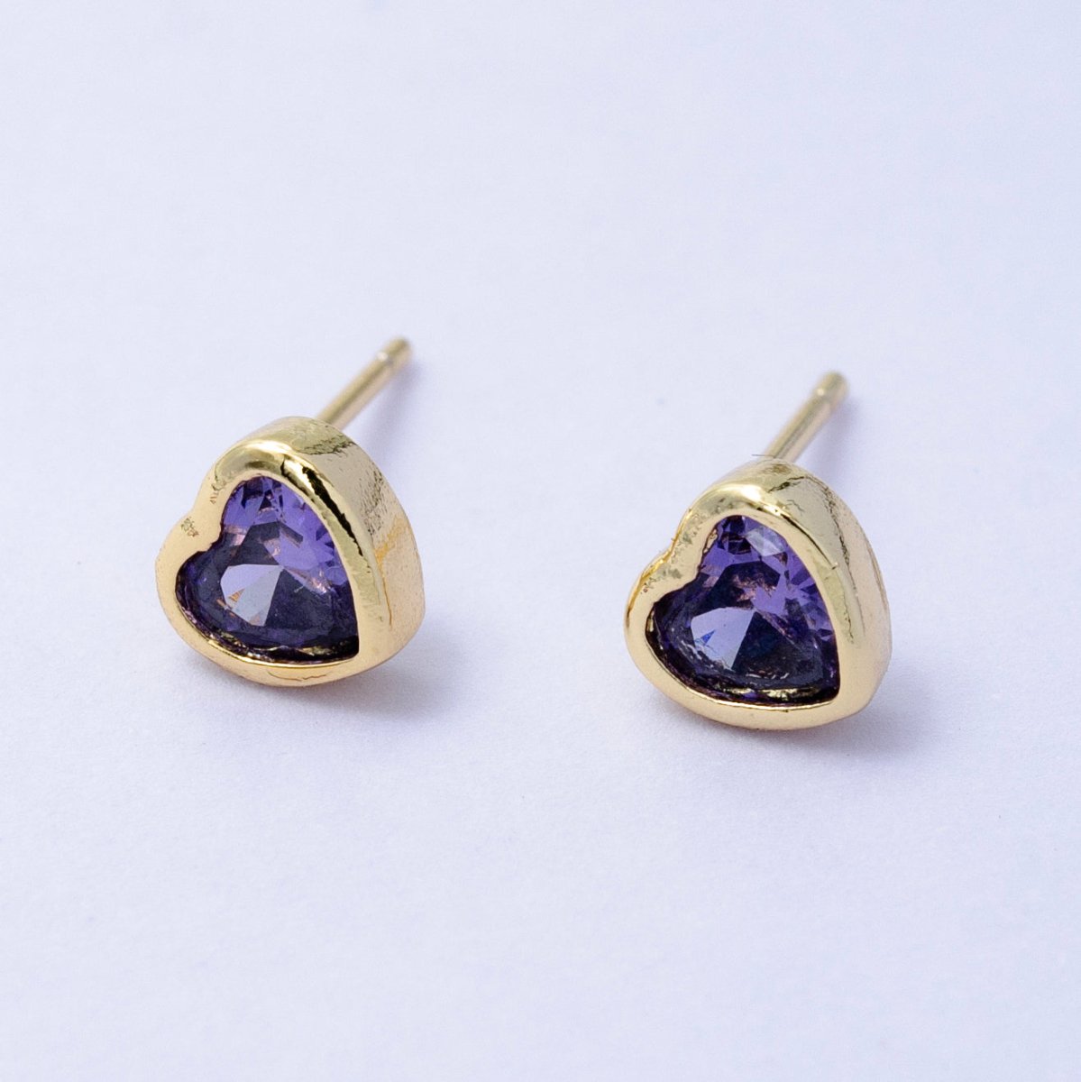 1x Tiny Heart CZ Plain Bezel Set Earrings, 14K gold earring, tiny studs, minimal earring, gold cz stud earring Q-431