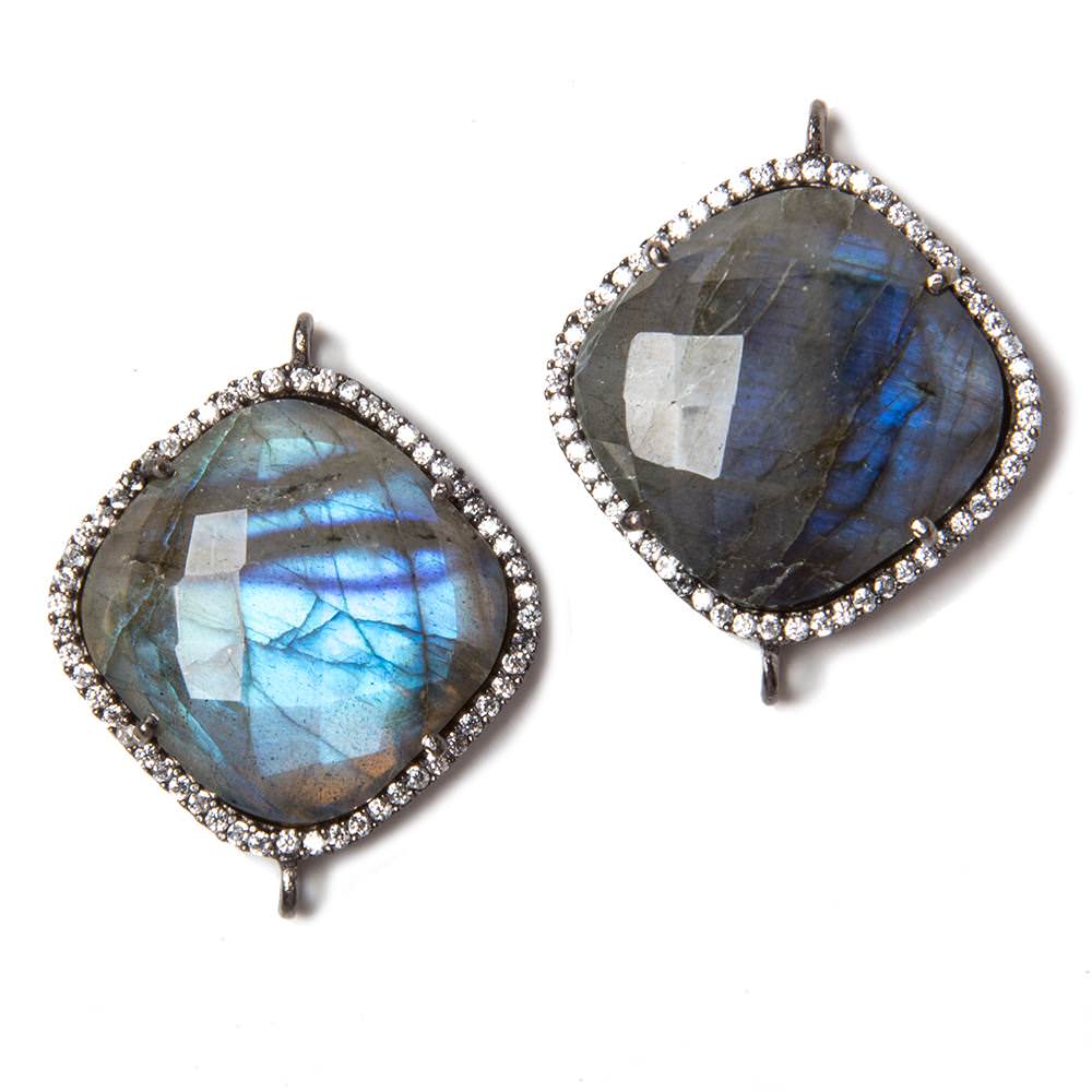 20.5mm Black Gold Bezeled White CZ & Labradorite Pillow Connector 1 pc