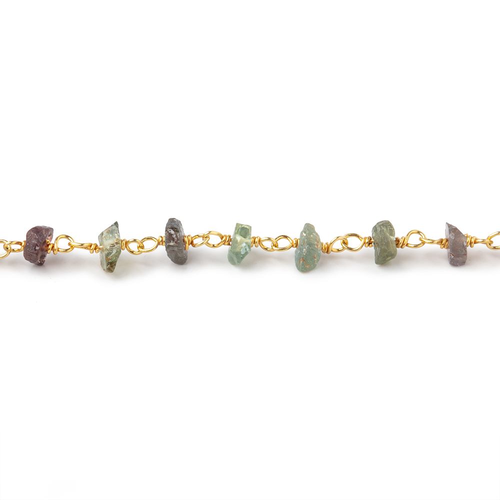 3.5mm Multi Color Sapphire chips Vermeil Chain by the foot 45 beads A