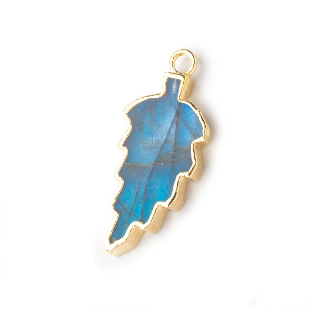 20x11mm Gold Leafed Labradorite Feather Focal Pendant 1 piece