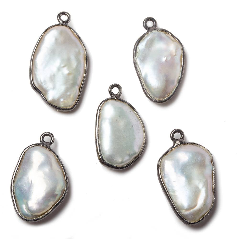 20x12mm Black Gold Bezeled Rose' White Keshi Pearl Pendant 5 piece