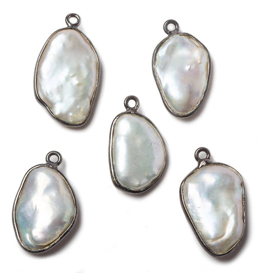 20x12mm Black Gold Bezeled Rose' White Keshi Pearl Pendant 5 piece