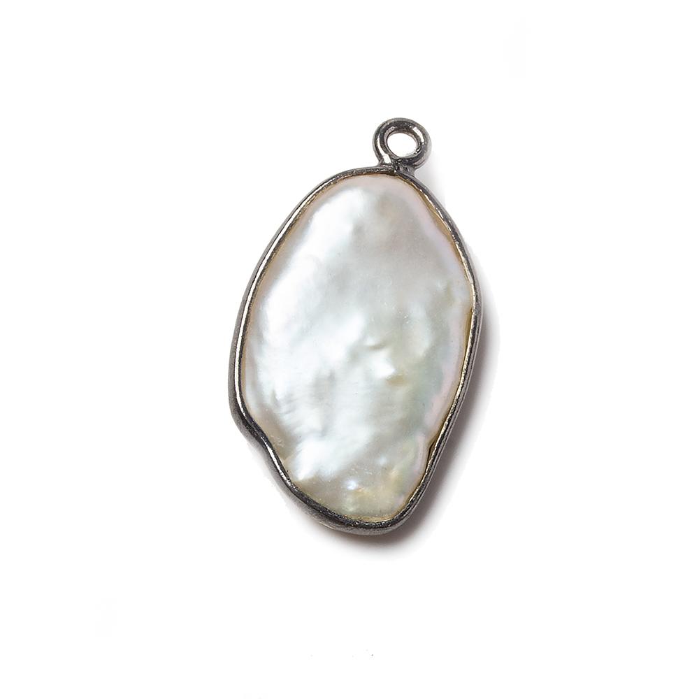 20x12mm Black Gold Bezeled Rose' White Keshi Pearl Pendant 5 piece