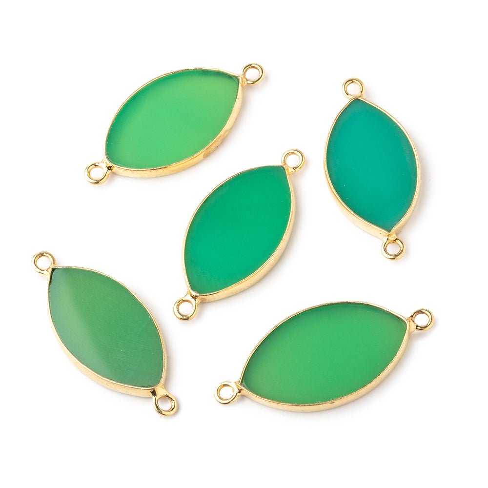 20x12mm Vermeil Bezel Green Onyx plain marquise Connector 1 piece