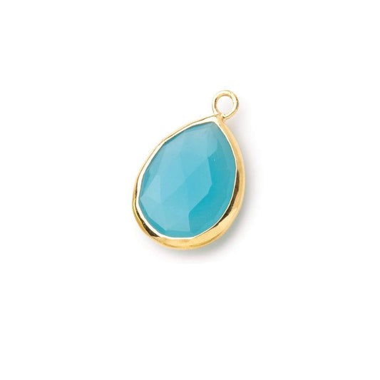 20x13mm Vermeil Bezeled Santorini Blue Chalcedony faceted Pear Focal Pendant 1 piece