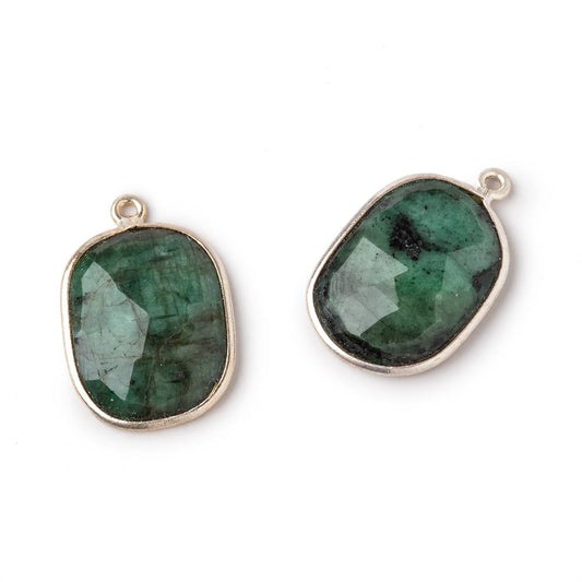 20x16mm .925 Silver Bezel Emerald Faceted Freeform Set of 2 Pendants