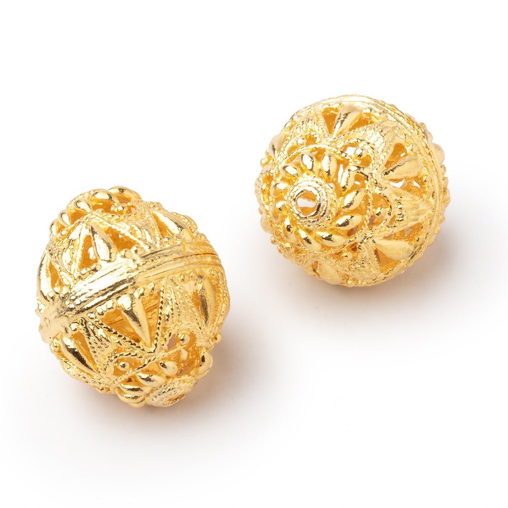 20x17mm 22kt Gold Plated Copper Filigree BiCone Set of 2 Beads