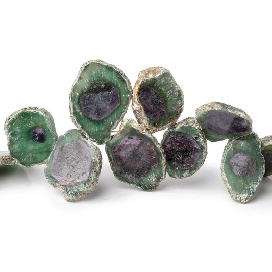 11x9-19x14mm Red & Green Bi-Color Corundum Crystal Slices 6 inch 21 pieces