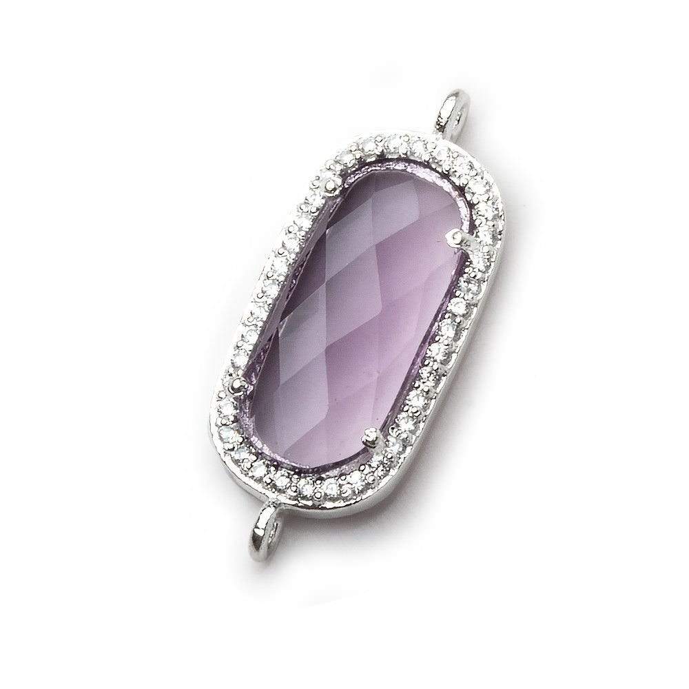 21.5x11.5mm Silver CZ Bezel Purple Hydro Quartz Oval Connector 1 piece