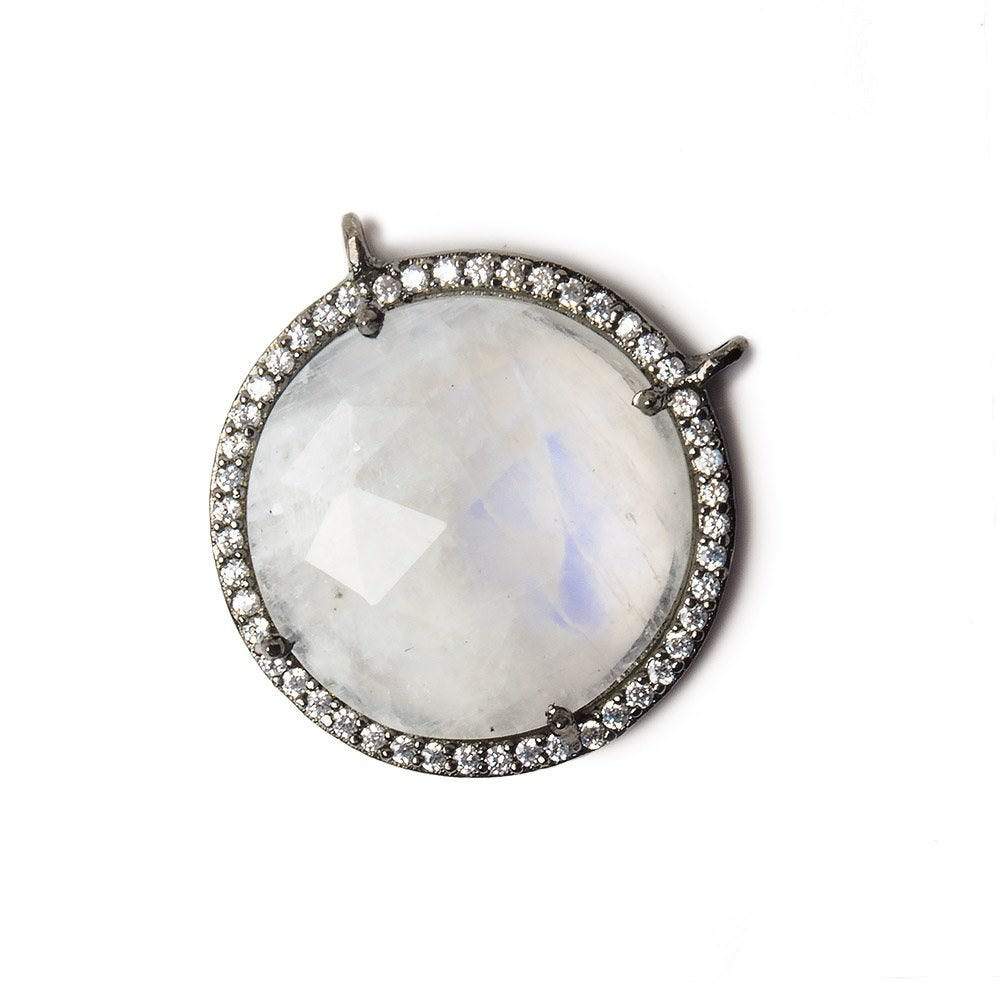 21mm Black Gold Bezel White CZ and Rainbow Moonstone Coin Top Ring Connector 1 focal bead