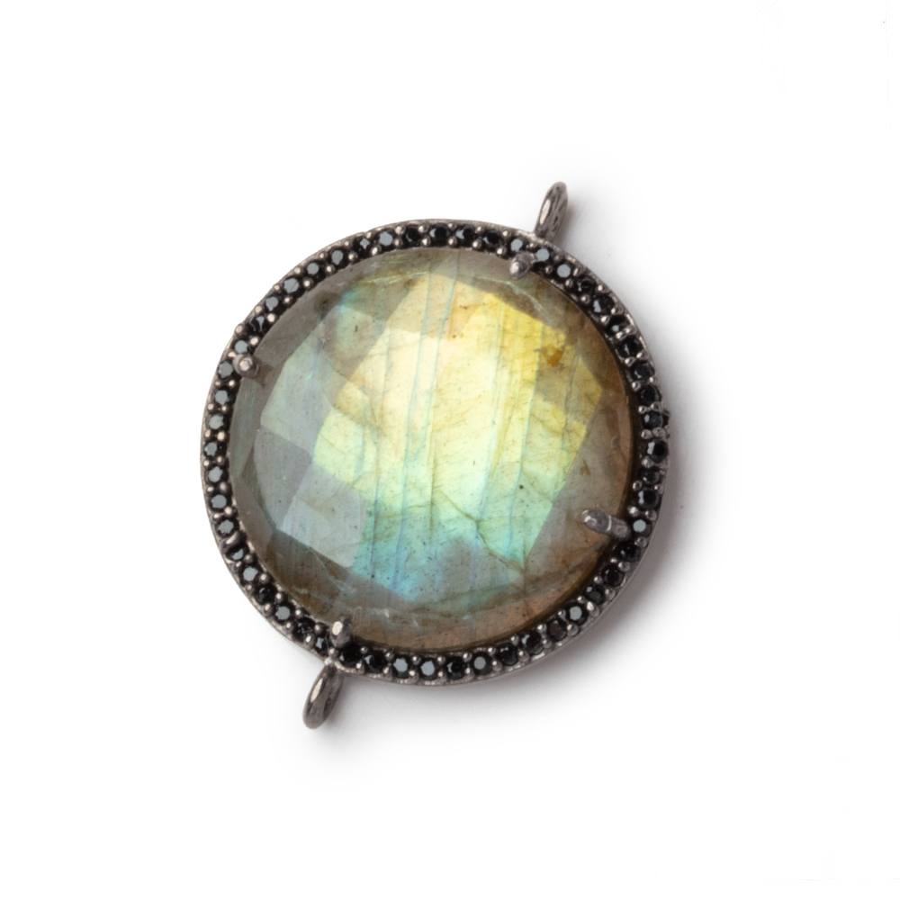 21mm Black Gold & Black CZ Bezel Labradorite Coin Connector 1 Focal