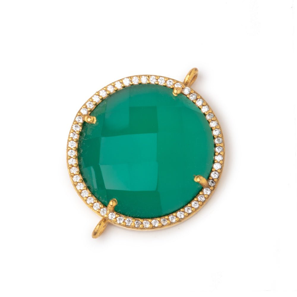 21mm Vermeil CZ Bezel Green Onyx Coin Connector 1 Focal Bead